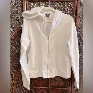 GAP Stretch Zip-up Hoodie in Pure White w/Pockets and Drawstring Hood Women’s XL